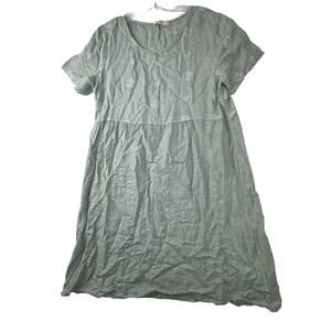 Terzo Millennio Dress Womens Small 100% Linen Made‎ In Italy Green Lightweight